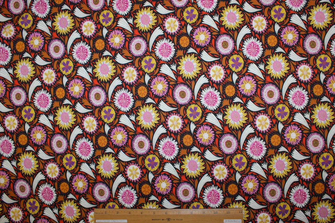 Avenue M0ntaigne Floral Stretch - Pinks/Gold/Orange on Black