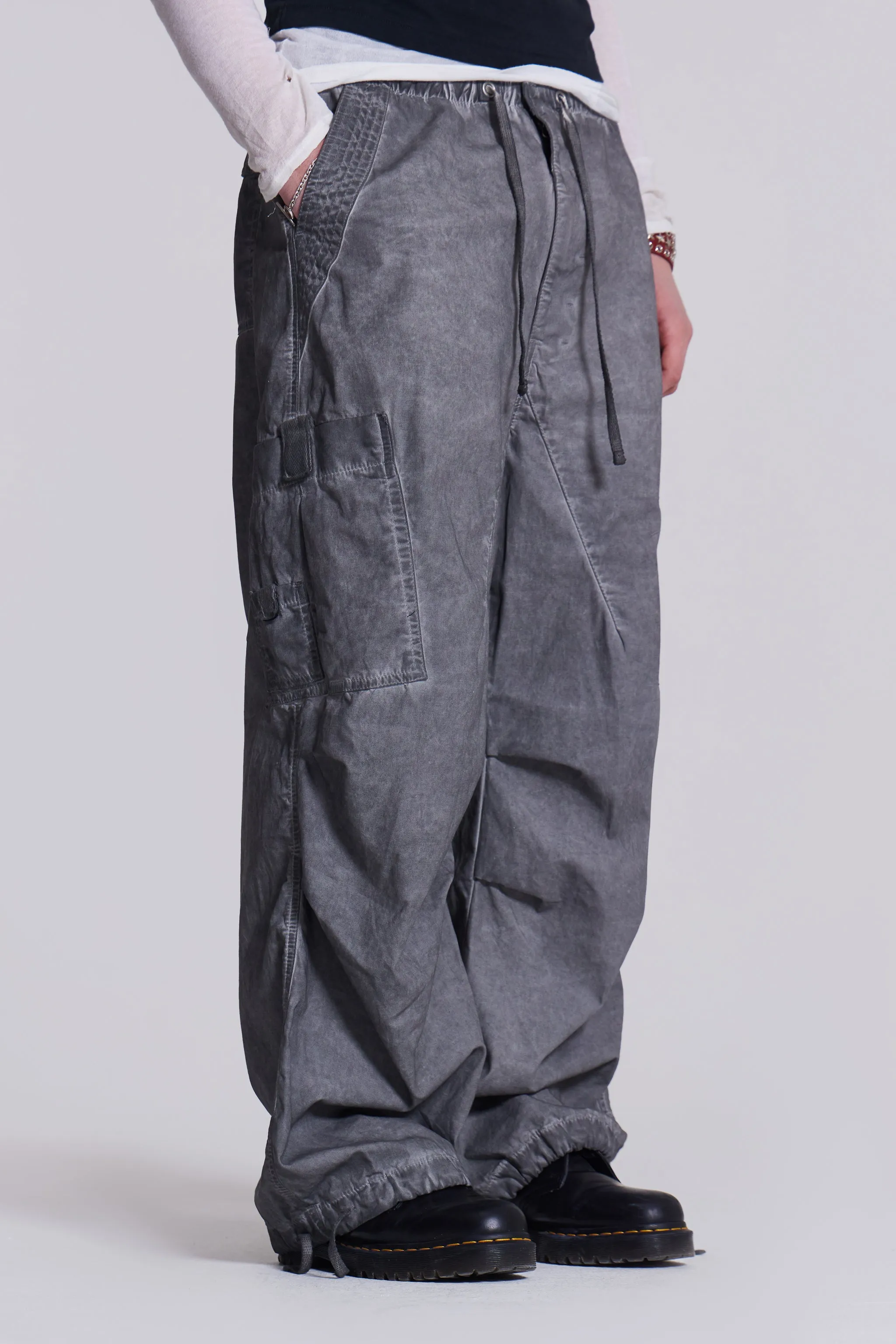 Black Oil Wash Parachute Pants