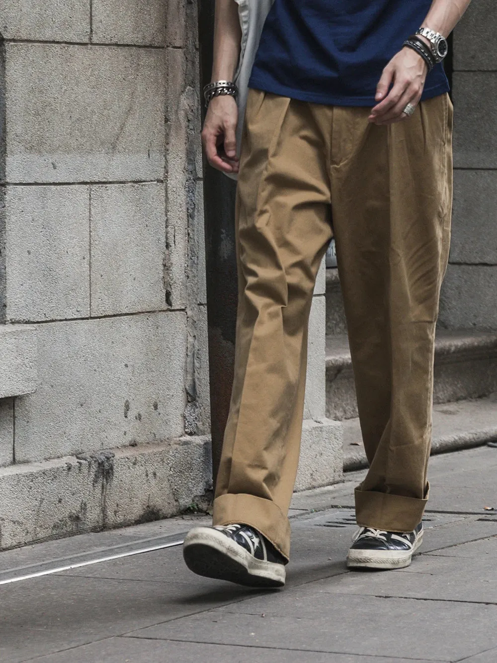 Casual Double Pleated Pants - Men's Loose Straight Fit Trousers