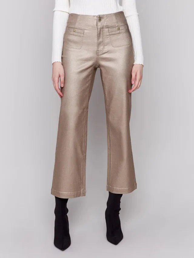 Charlie B Bronze Metallic Wax Flared Pants