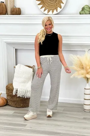 Cream Stripe Knit Loose Pant