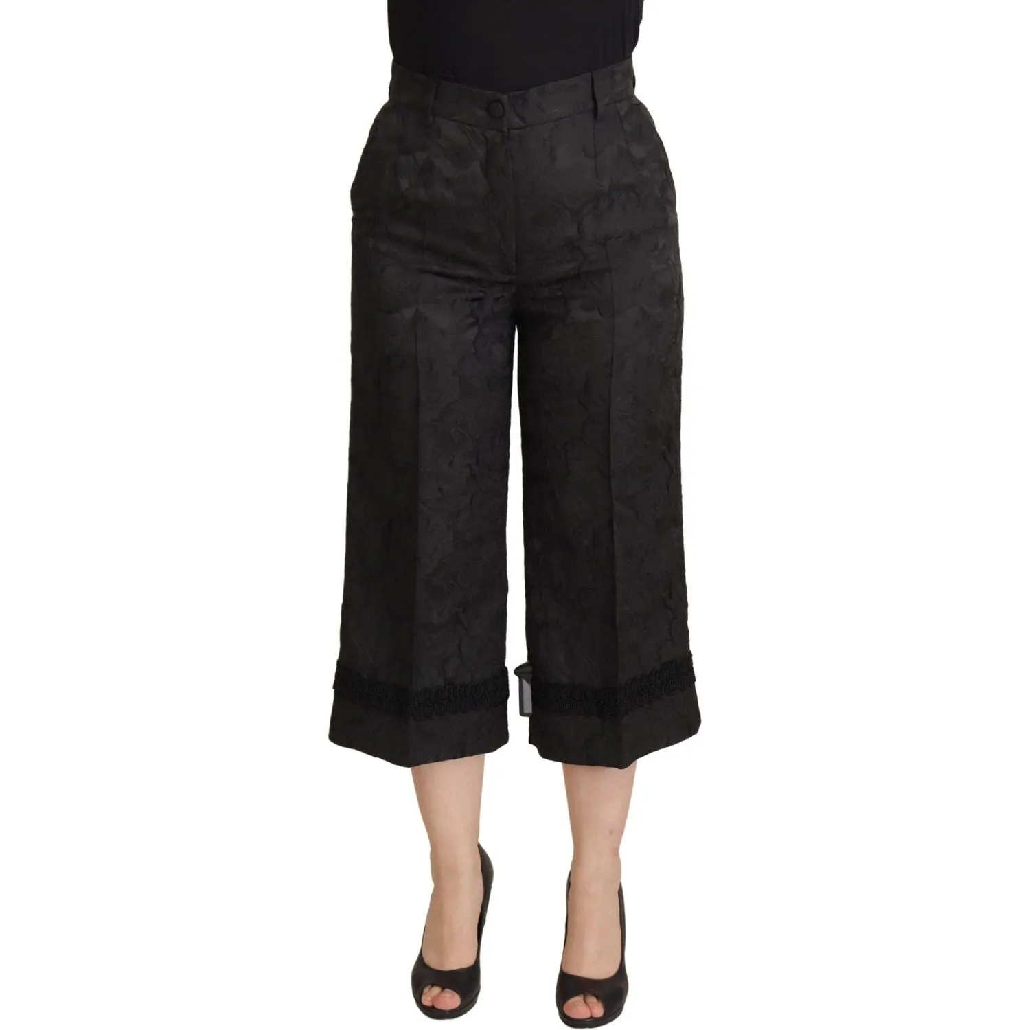 Dolce & Gabbana Elegant Black Brocade Cropped Pants