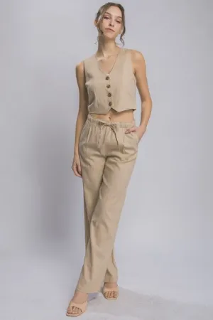 Drawstring Wide Leg Pants with Pockets