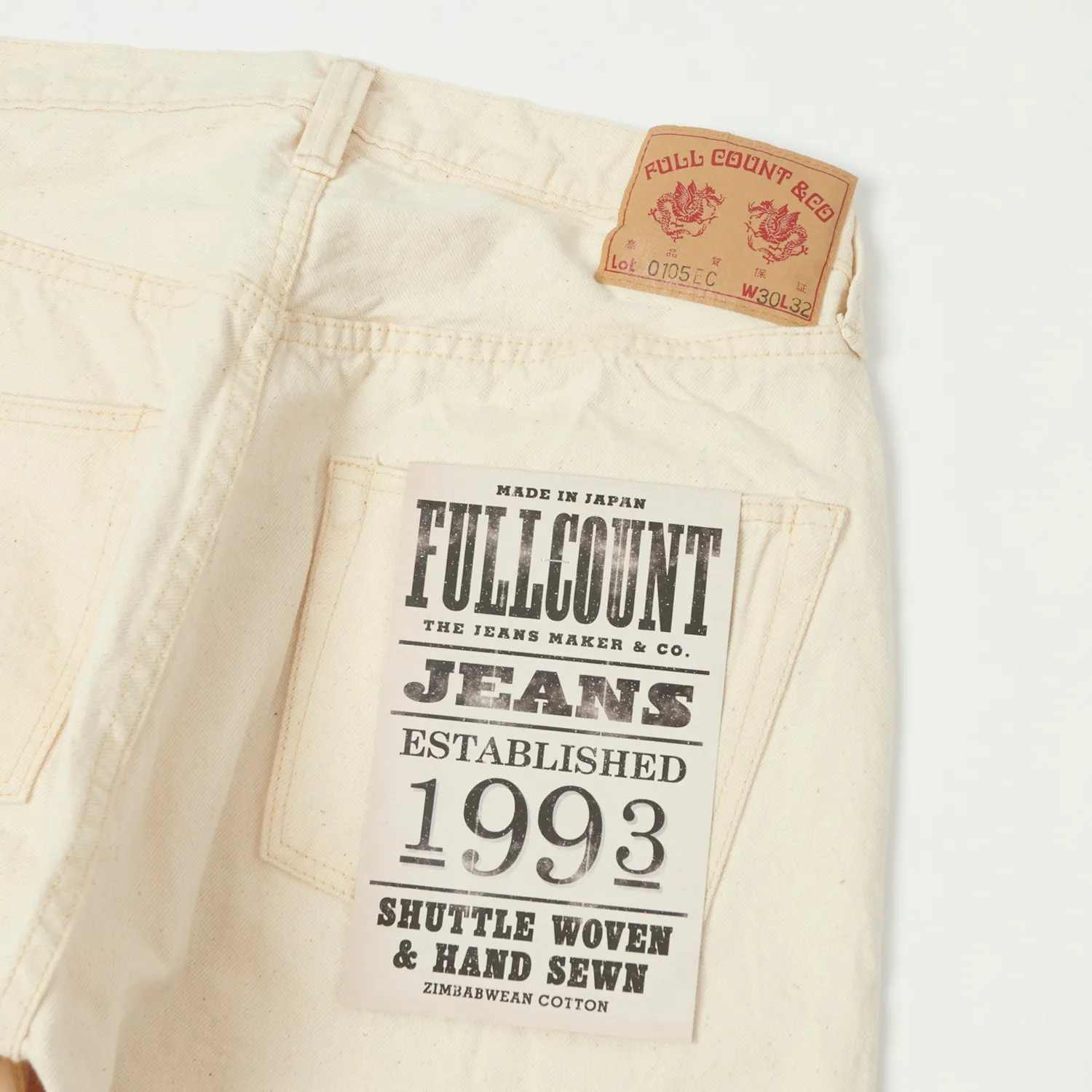 Full Count 0105EC 13oz Wide Straight Jean - Ecru One Wash