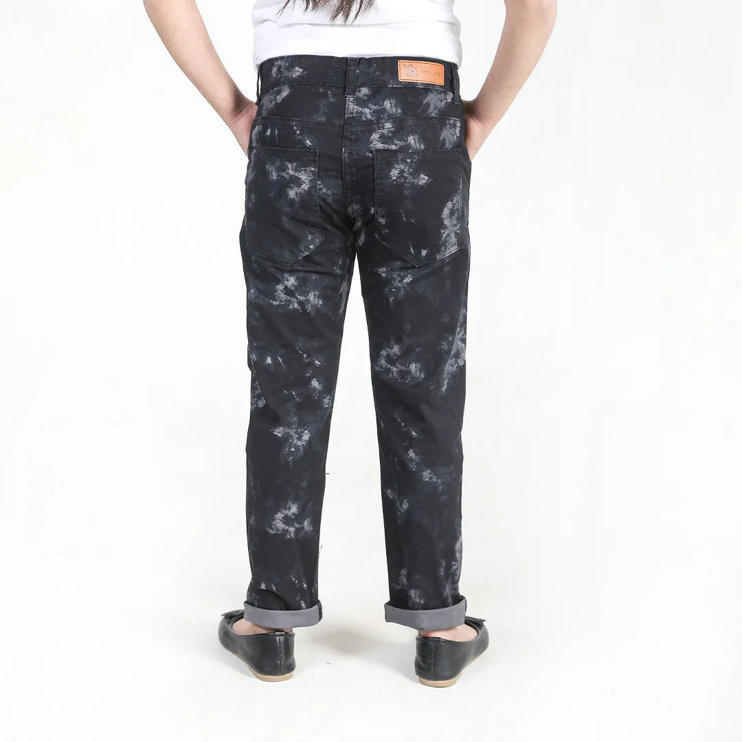 Girls Printed Black Cotton Pants