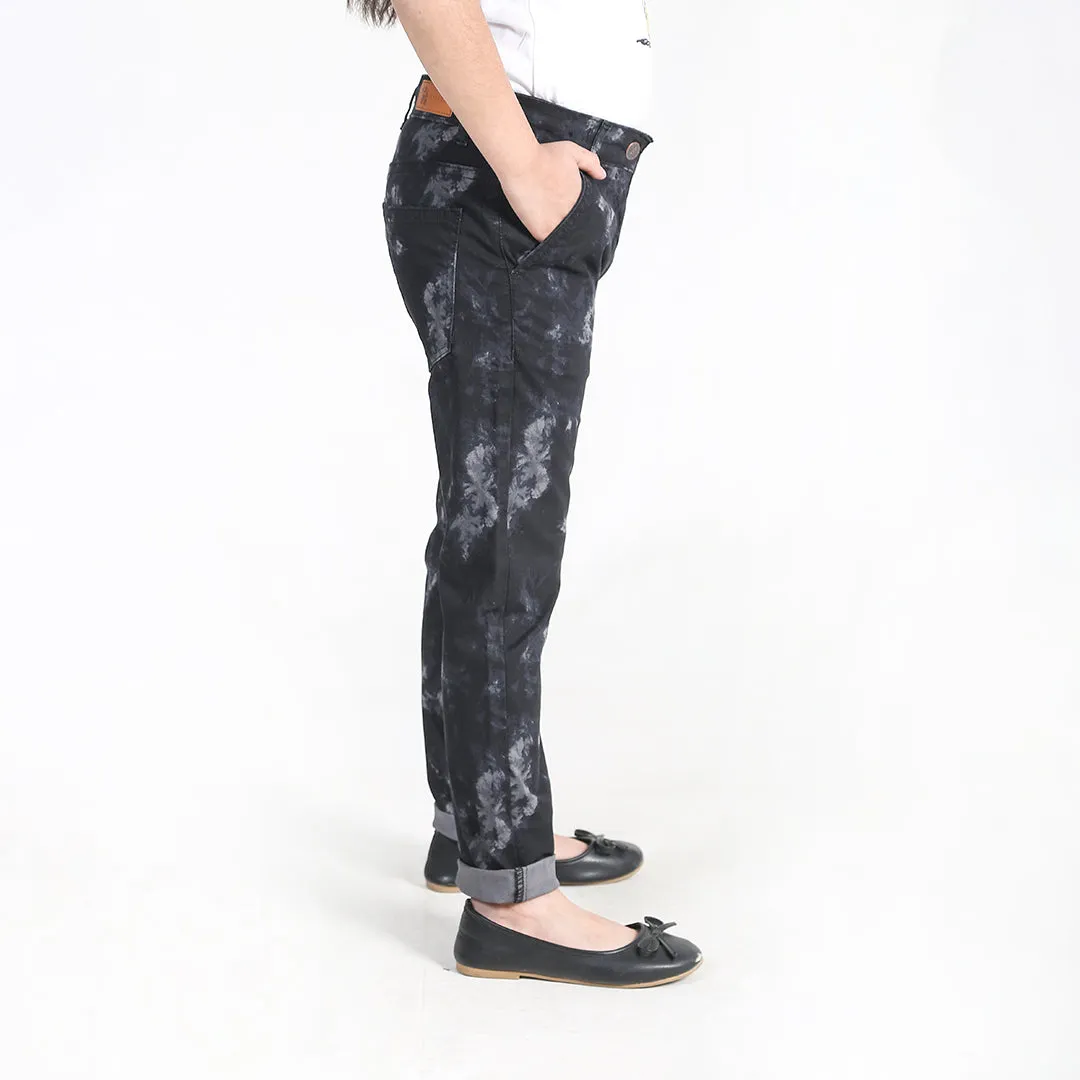 Girls Printed Black Cotton Pants