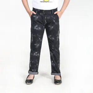 Girls Printed Black Cotton Pants