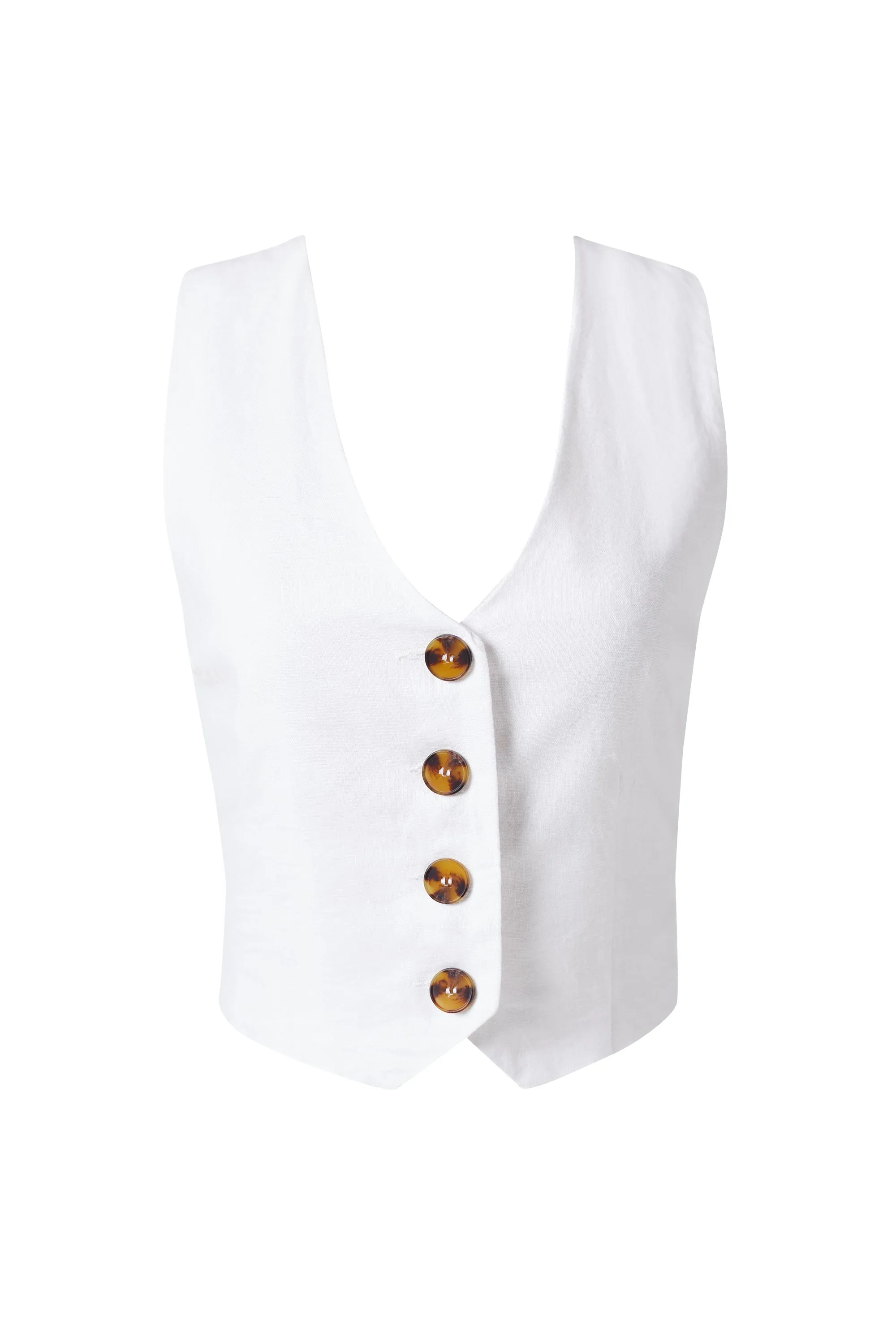 Kiva White Linen Vest