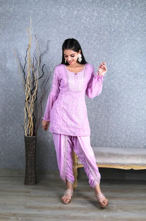 Kudi with a Swag!! - Lucknowi Kurta with Tulip Pants 2.0 -Lilac