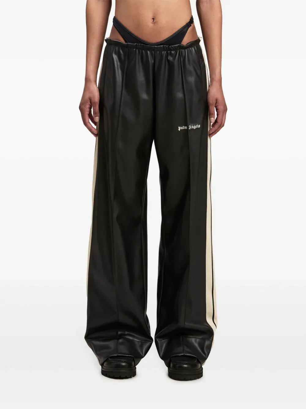 Leather Effect Track Loose Pants