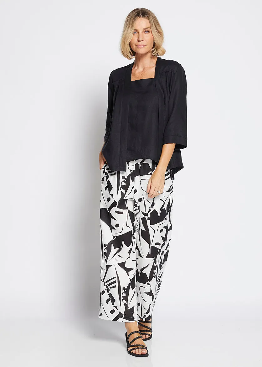 Maisie Linen Pant in Black Jungle Print