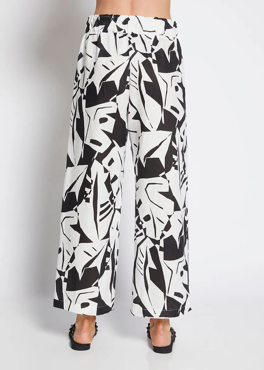 Maisie Linen Pant in Black Jungle Print