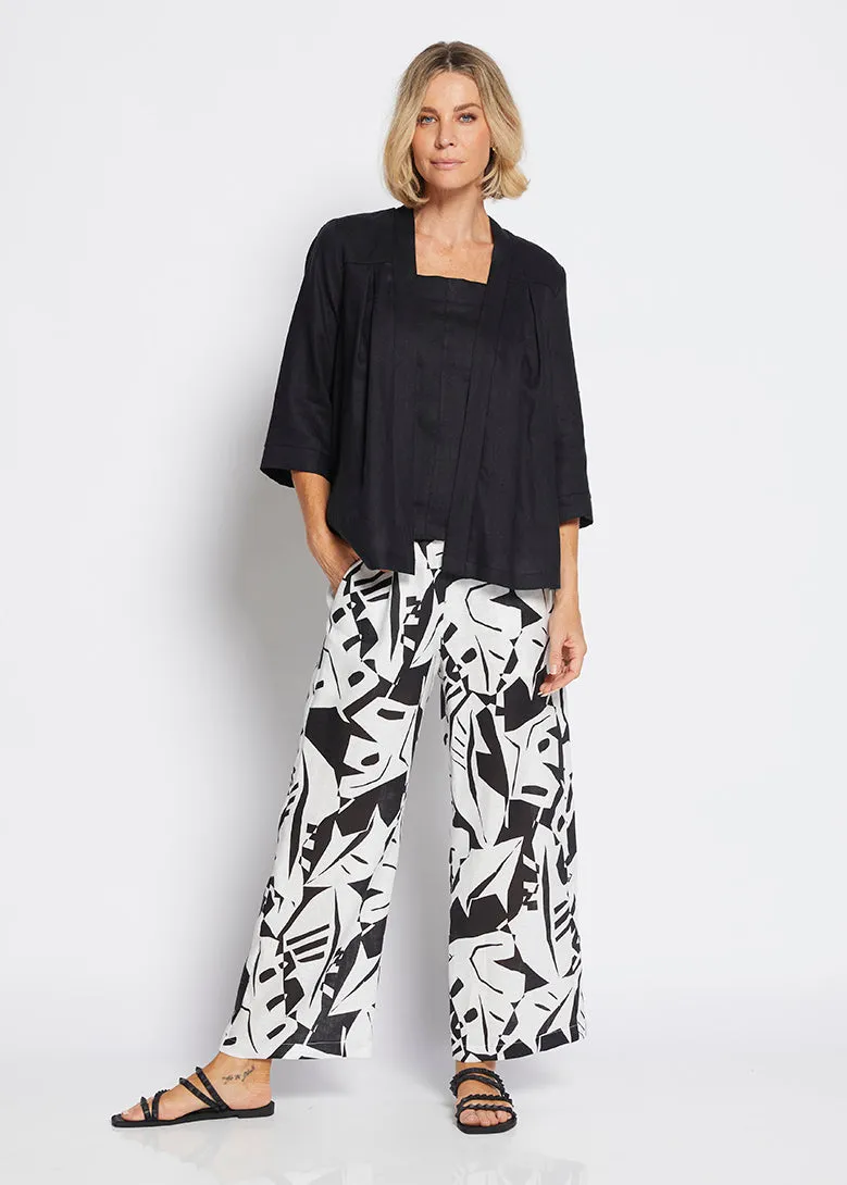 Maisie Linen Pant in Black Jungle Print