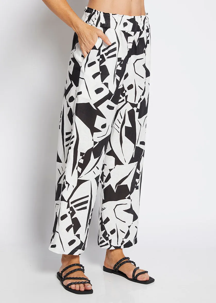 Maisie Linen Pant in Black Jungle Print