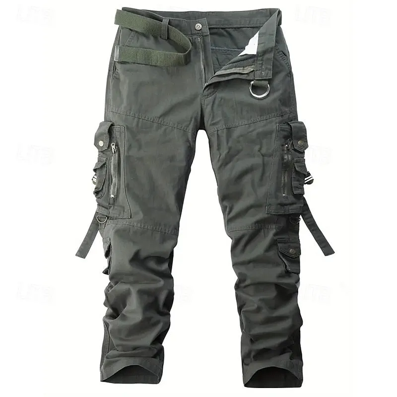 Men's Cargo Pants Trousers Buttons Multi Pocket Plain Wearable Outdoor Daily Camping & Hiking Fashion Classic ArmyGreen Black