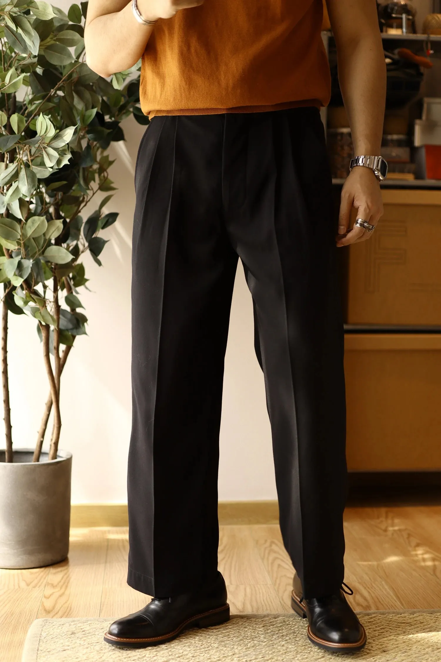 Men's Vintage High-Waisted Wide Leg Pants with Side Pocket