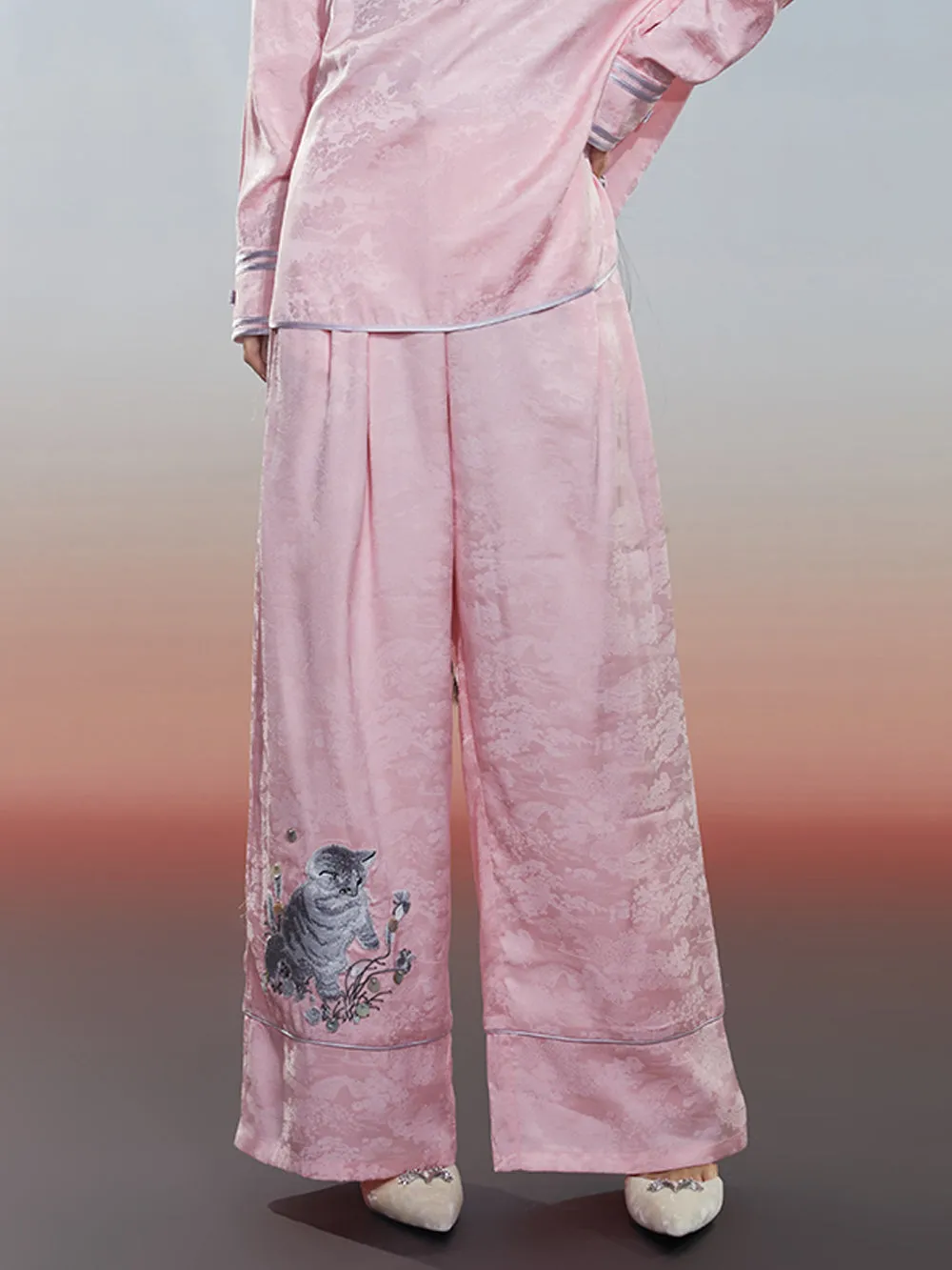 MUKZIN Pink Jacquard Loose New Arrival Durable Pants