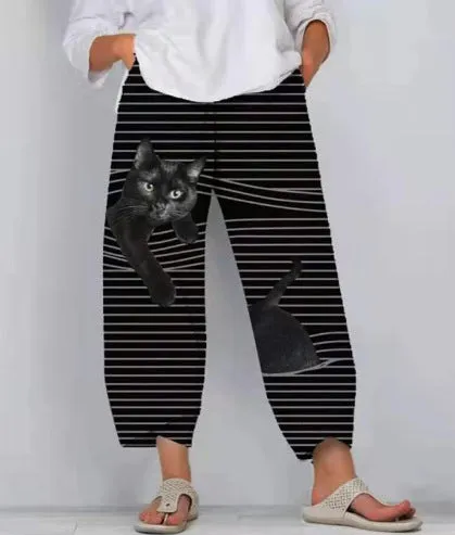 New Animal Series Digital 3D Printing Loose Casual Elastic Waist Straight Pants