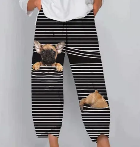 New Animal Series Digital 3D Printing Loose Casual Elastic Waist Straight Pants