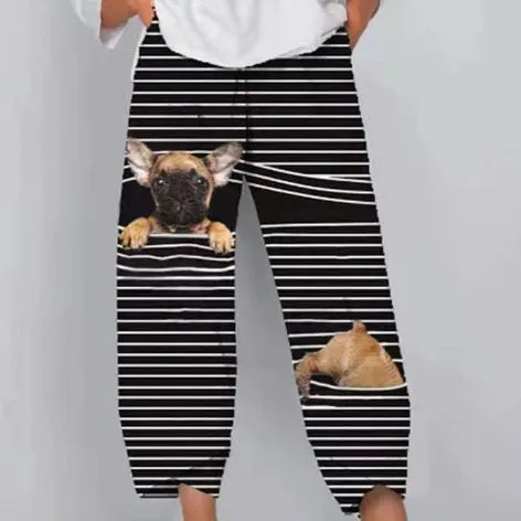 New Animal Series Digital 3D Printing Loose Casual Elastic Waist Straight Pants