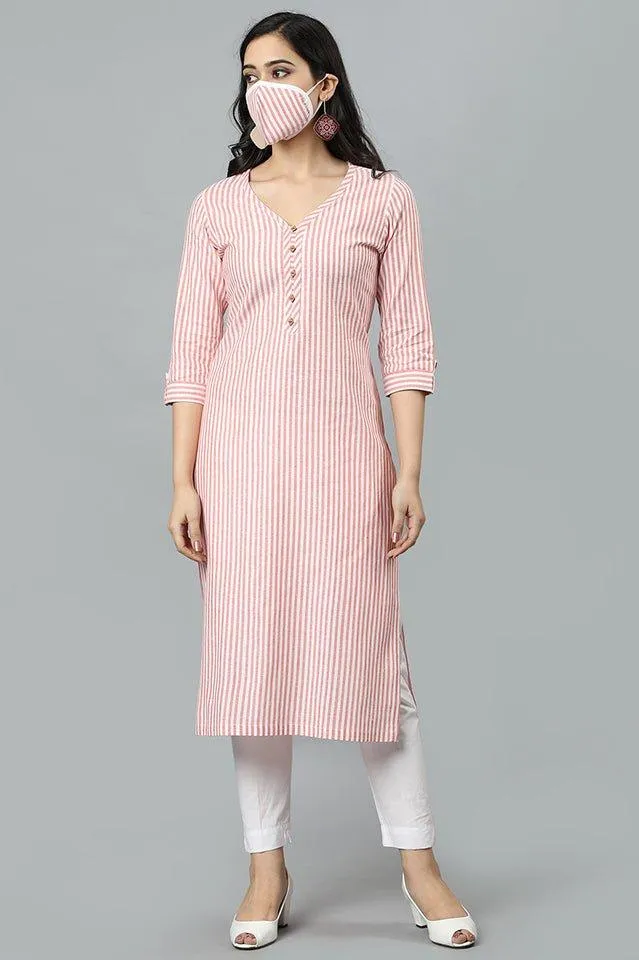 Peach V Neck Candy Cane Kurta