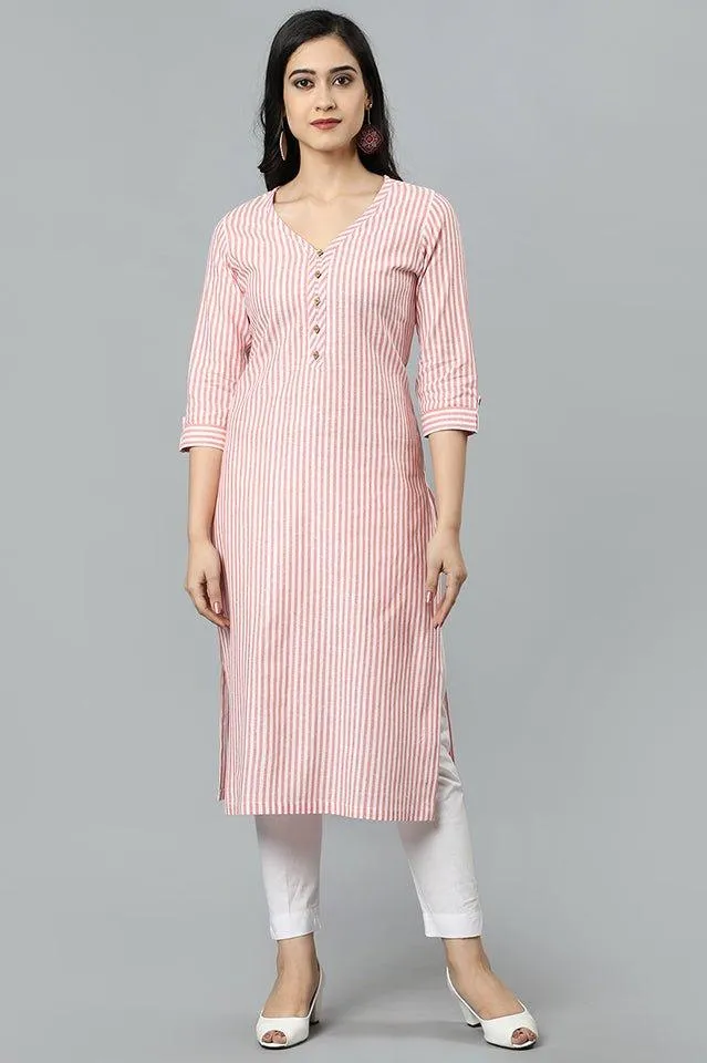 Peach V Neck Candy Cane Kurta