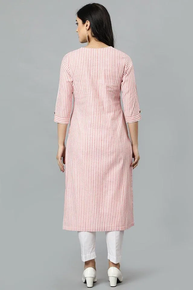 Peach V Neck Candy Cane Kurta