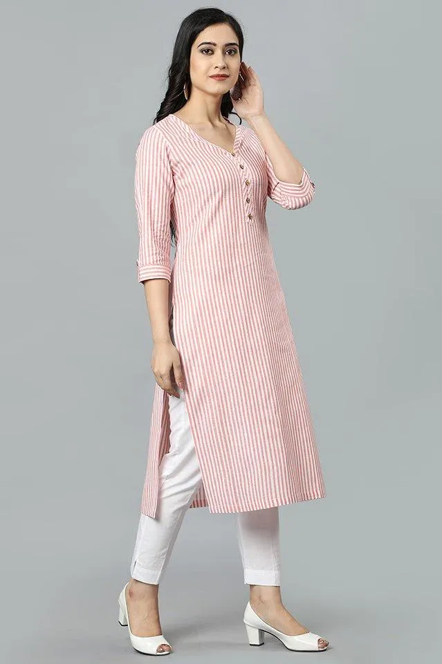 Peach V Neck Candy Cane Kurta