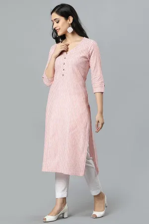 Peach V Neck Candy Cane Kurta