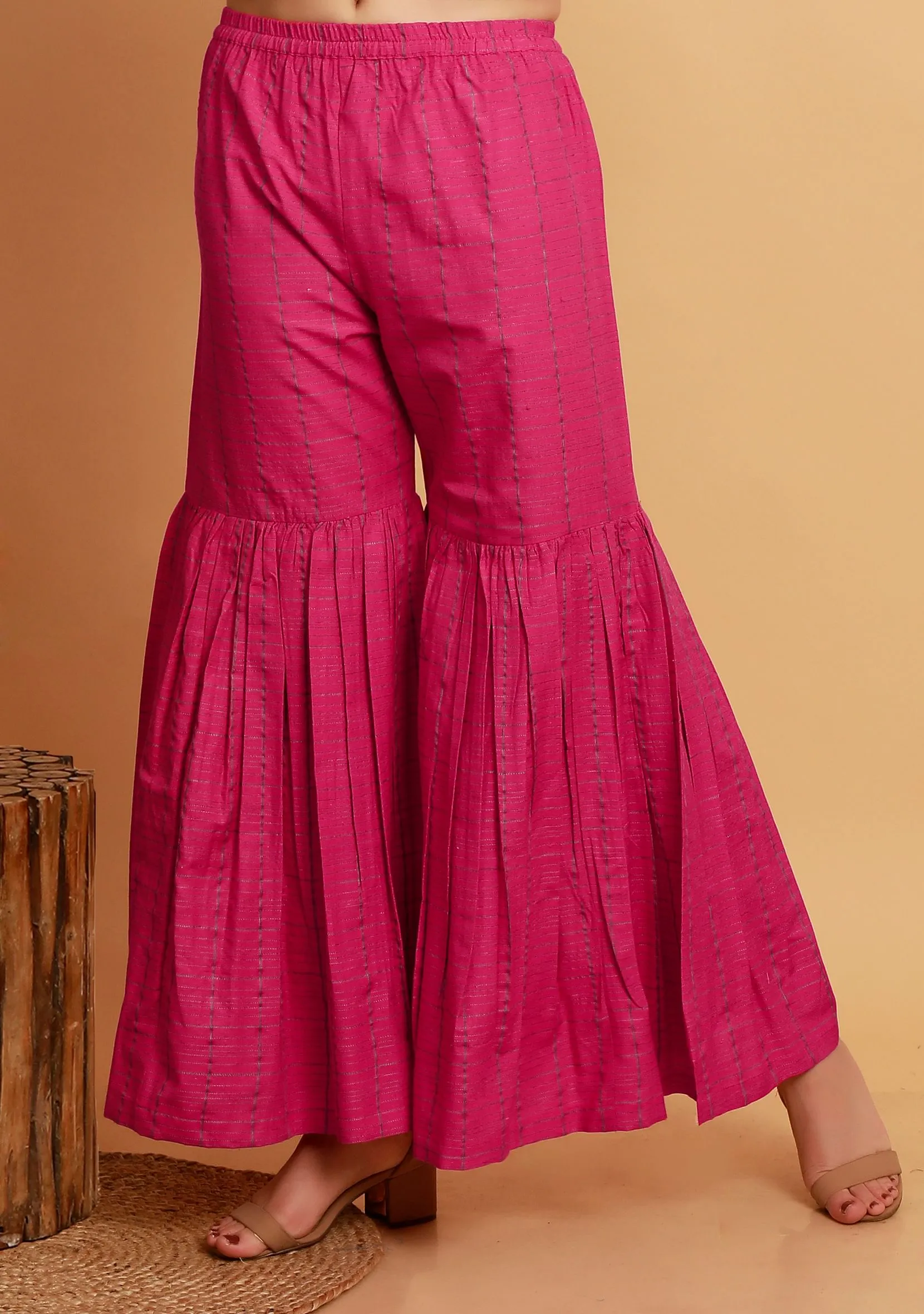 Pink Checks Sharara Woven Pants