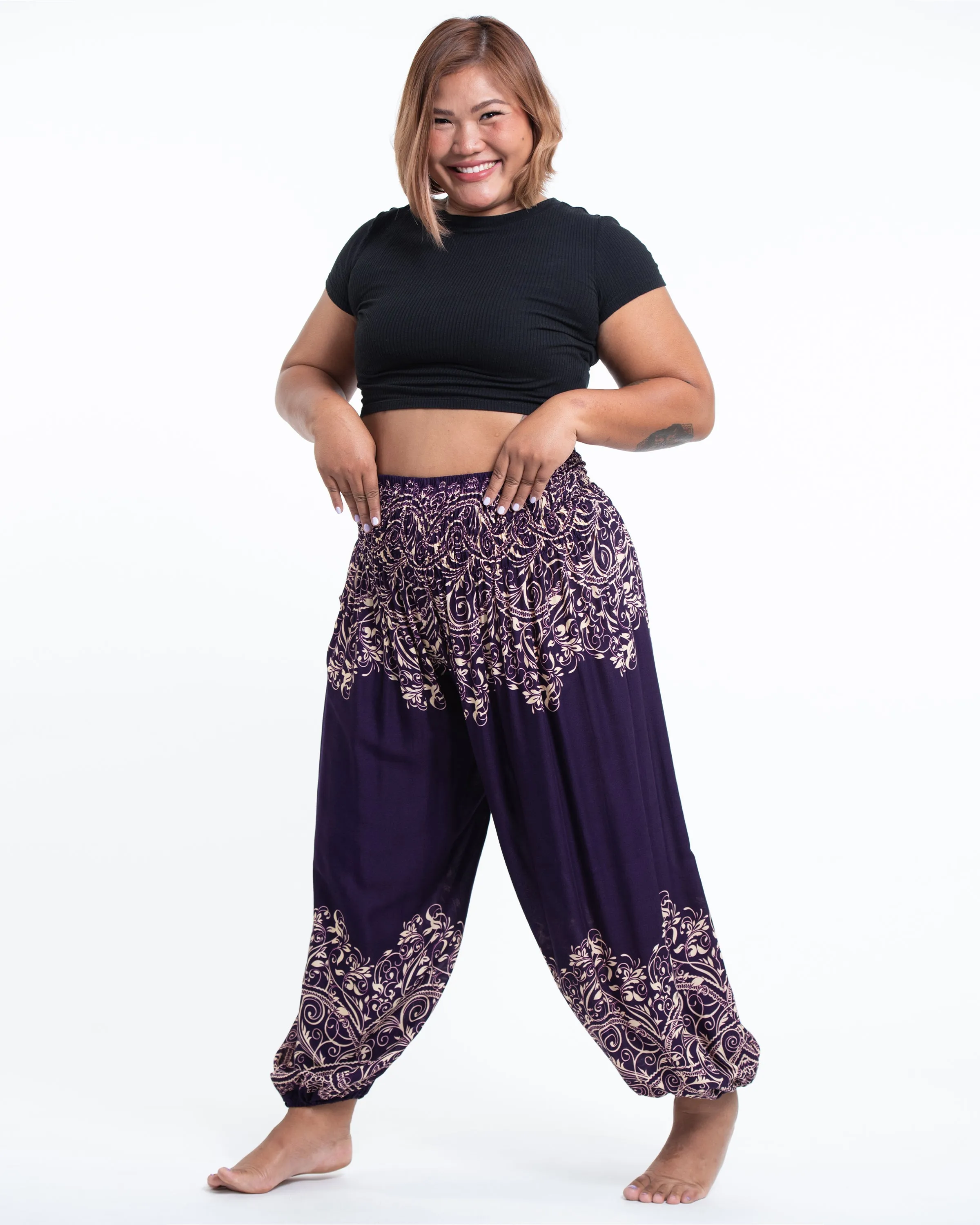 Plus Size Unisex Vines Harem Pants in Purple