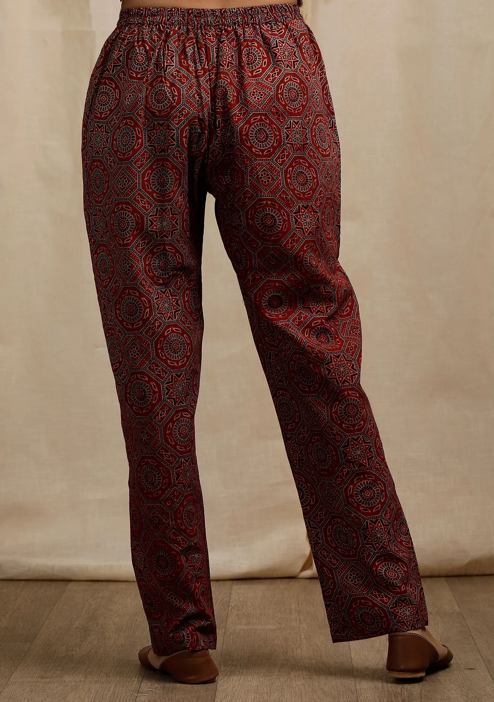 Red Ajrakh Print Straight Pants