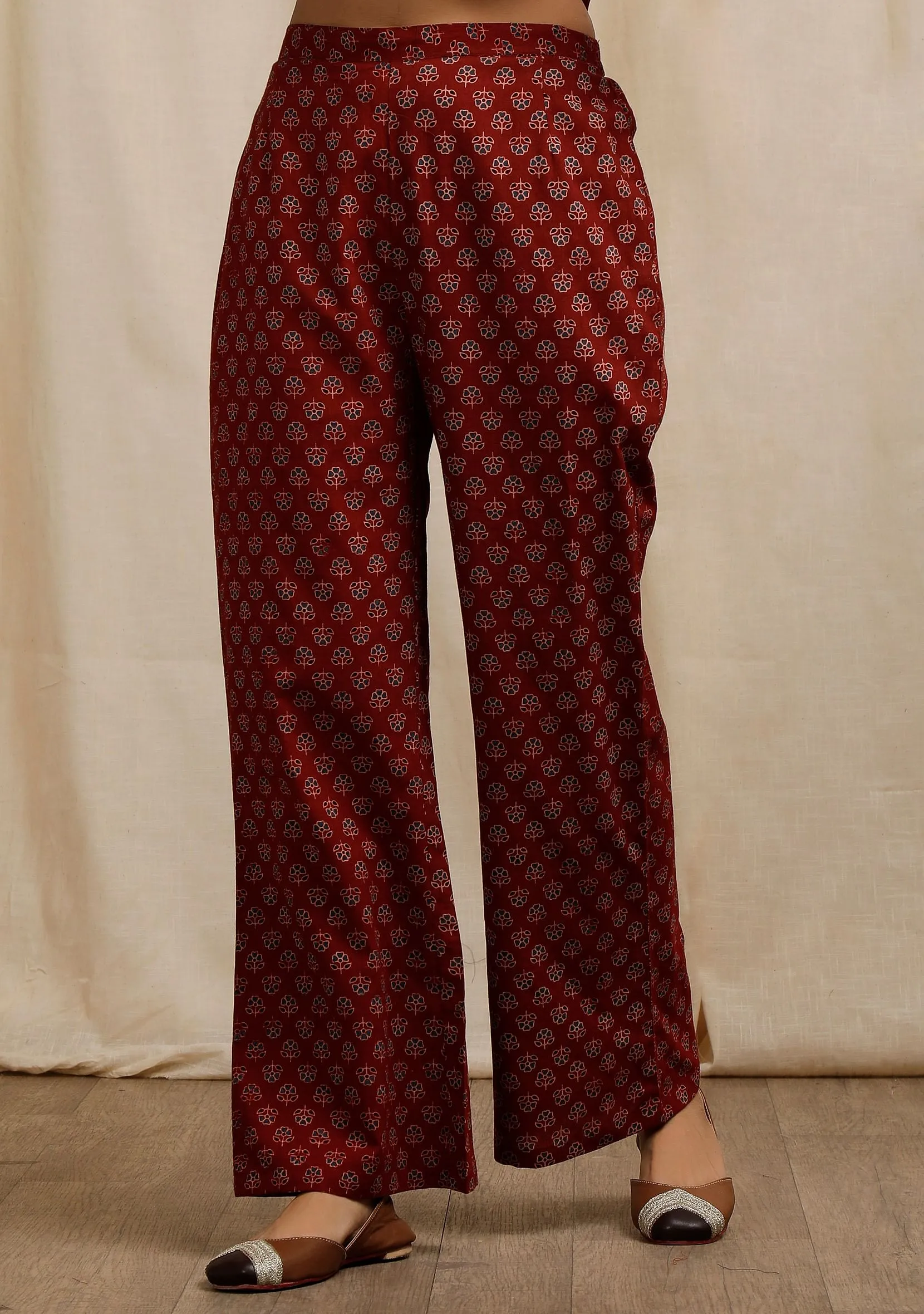 Red Ajrakh Print Straight Pants