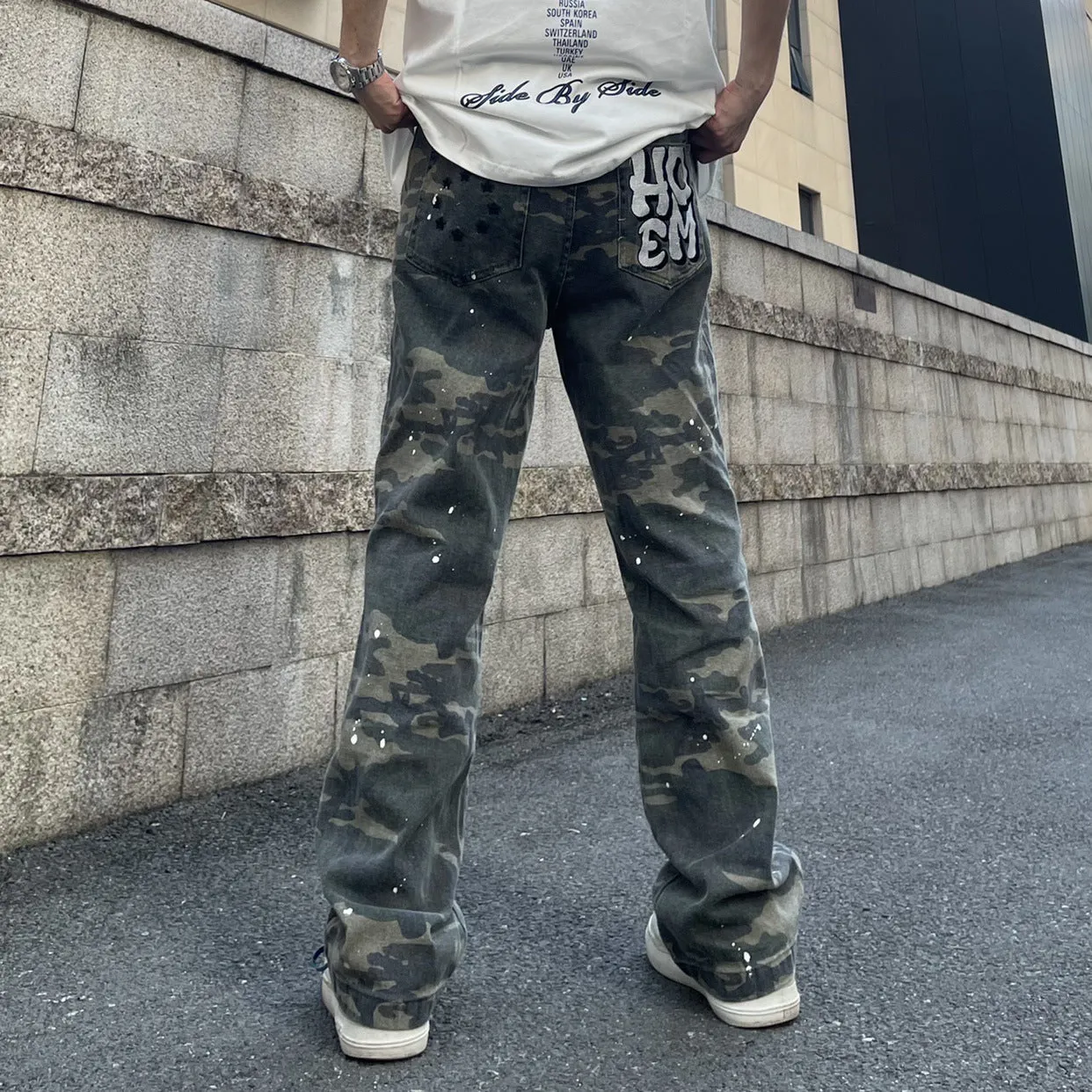 Retro Camouflage Cargo Pants Loose Straight Leg Denim Jeans