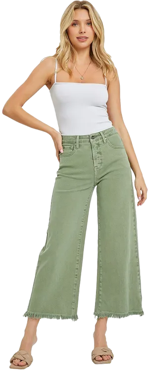 Risen Jeans Crop Wide Leg Olive Size