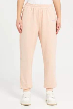 Senior Girls Beige Cut And Sew Track Pants