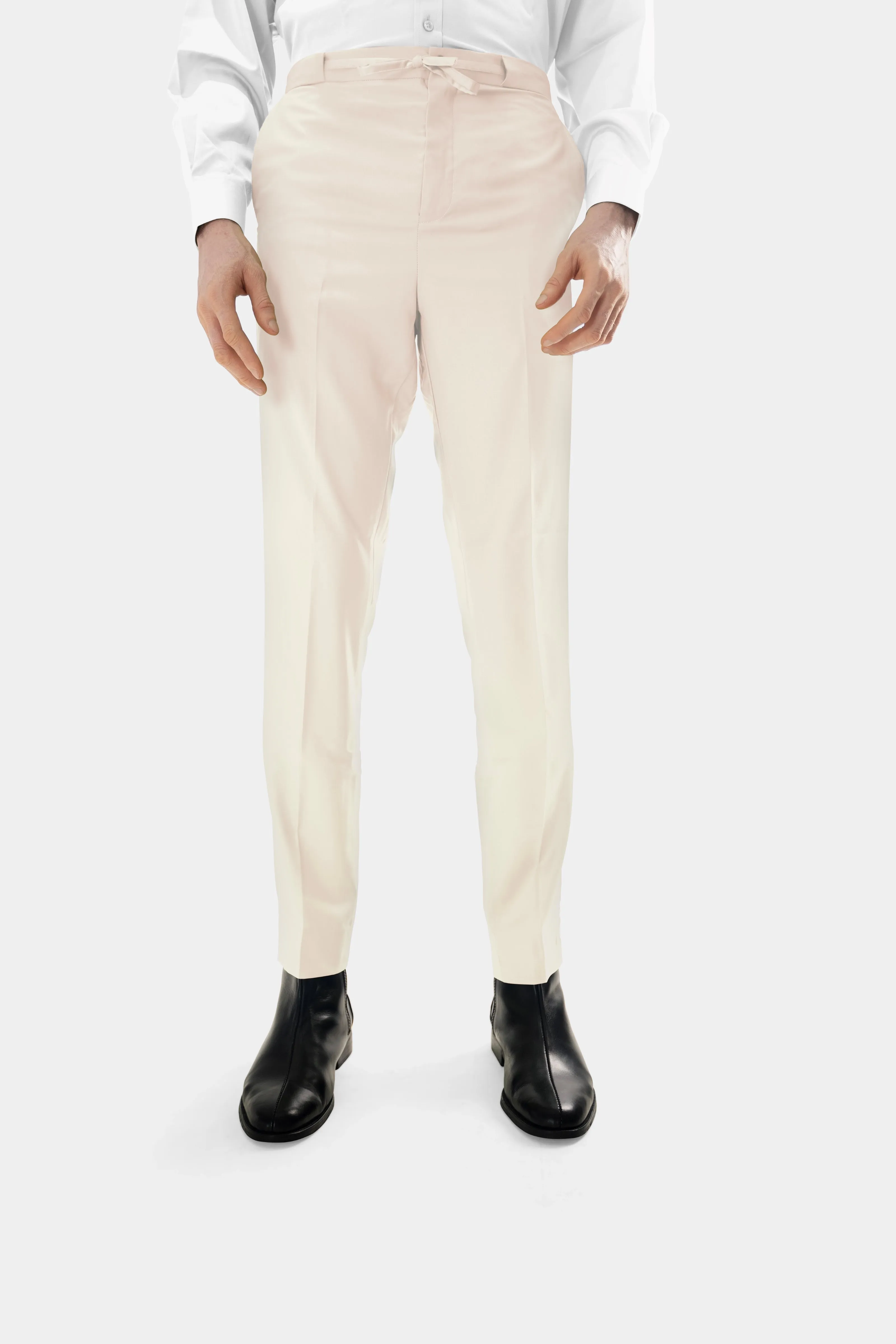 Standard Length Long Sleeve Wool Pants in Cream