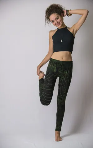 Super Soft Comfortable Womens Leggings Tie Dye Green Black