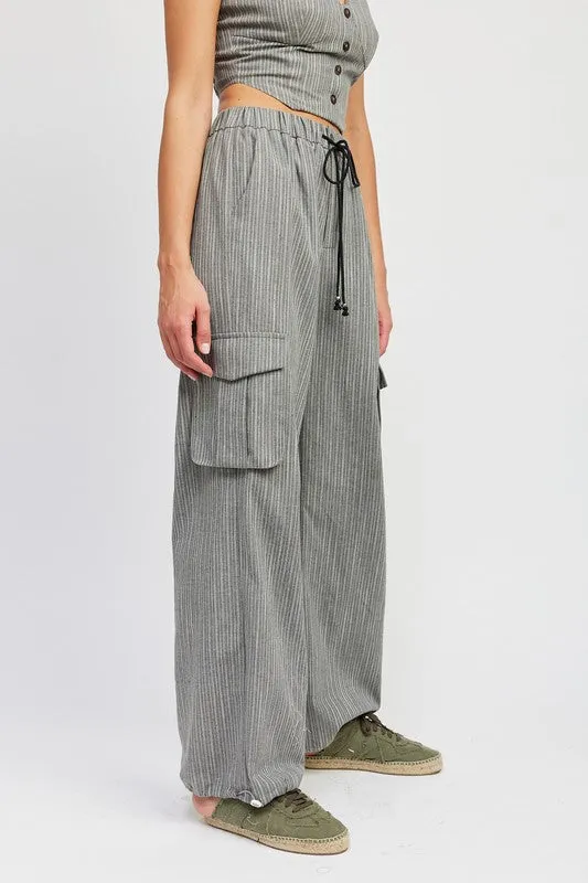 TEEK - STRIPED DRAWSTRING CARGO PANTS