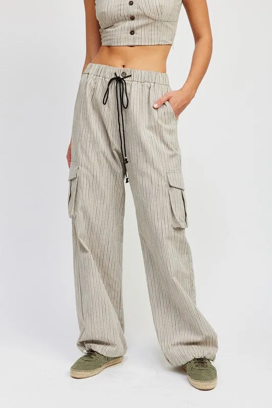 TEEK - STRIPED DRAWSTRING CARGO PANTS