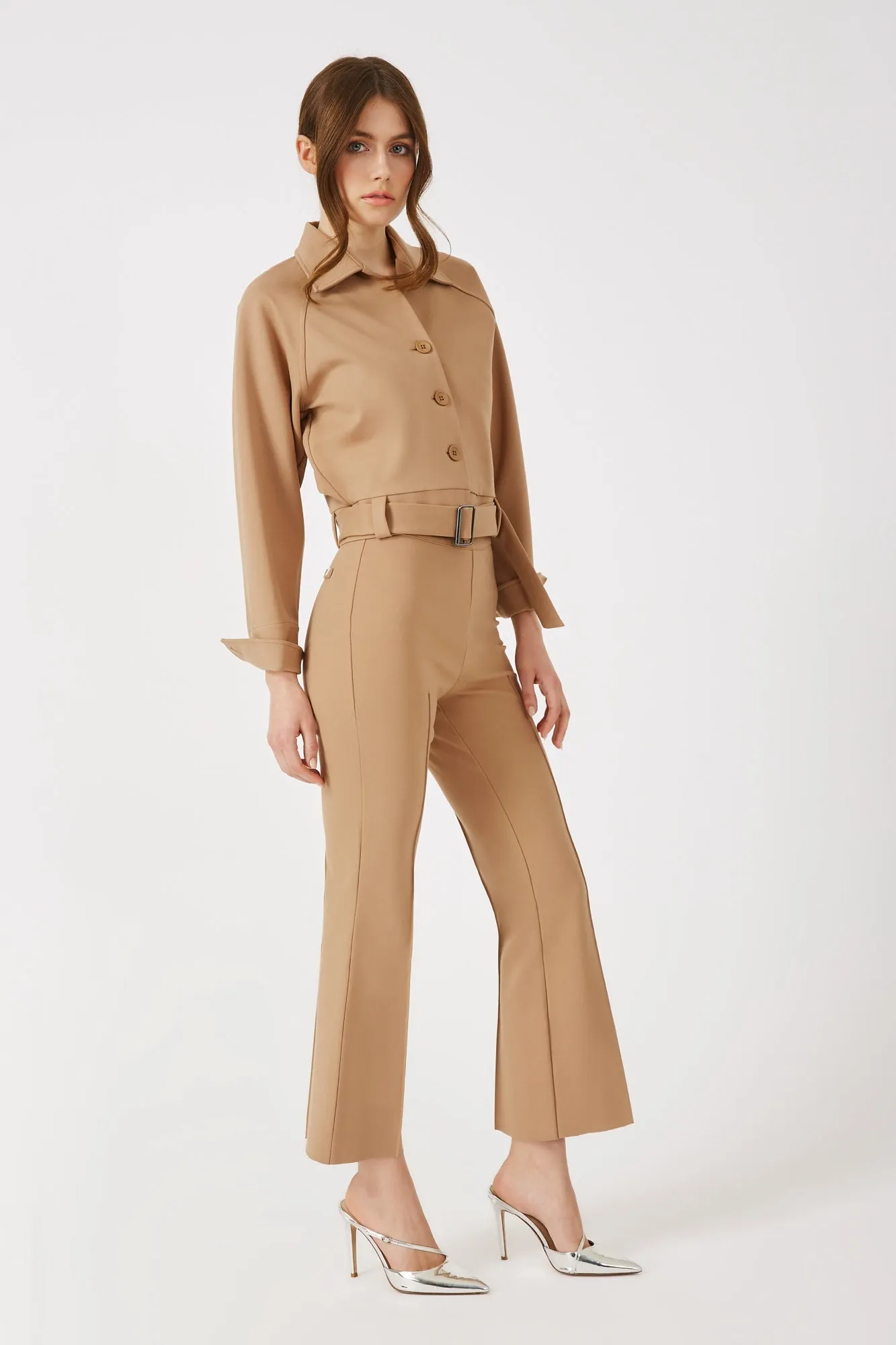 The Porterfield - Desert Tan Cropped Flare Pants with Pin Tuck