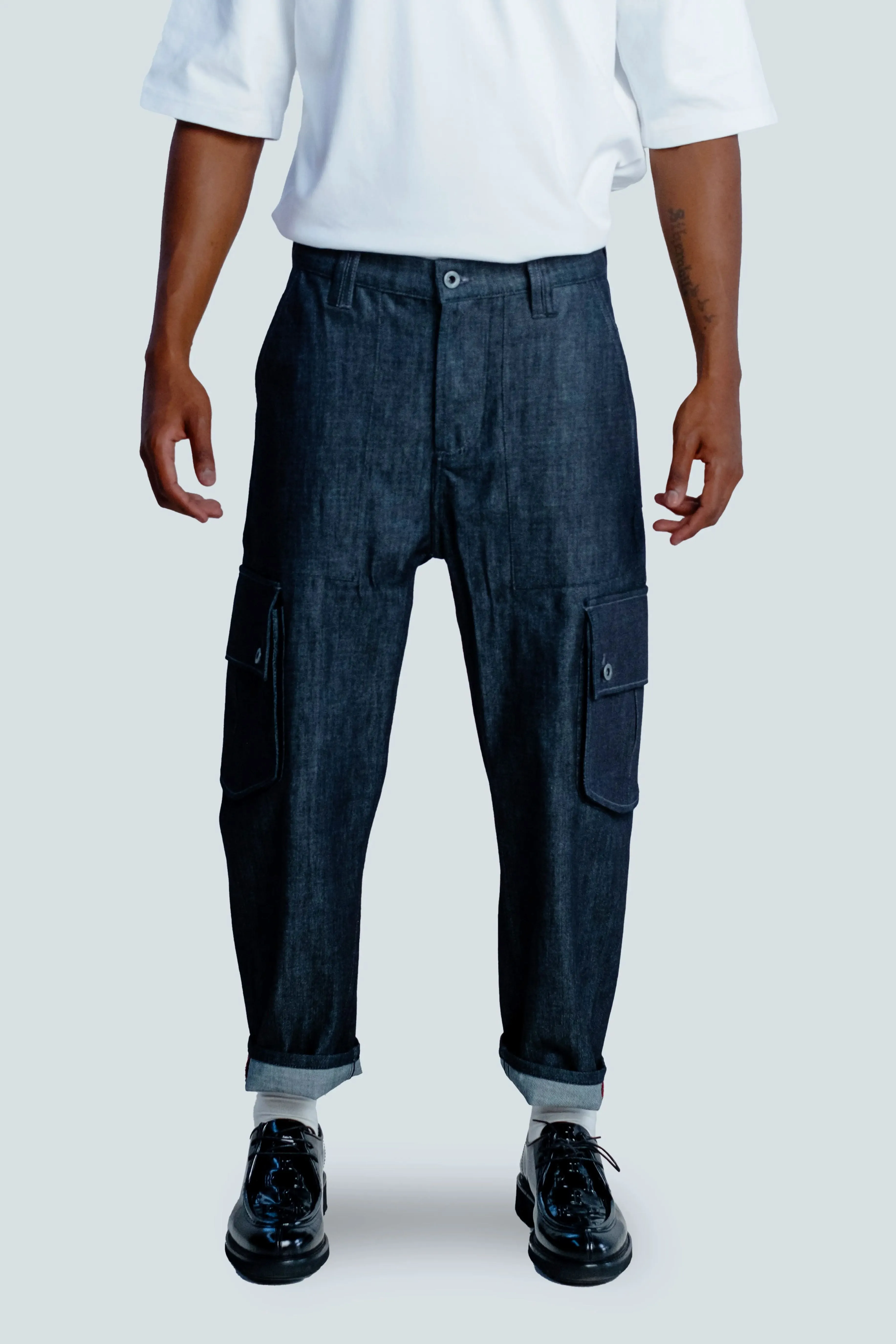 TSHEPO 1548 JEANS TAPERED CARGO, SILVER BLUE