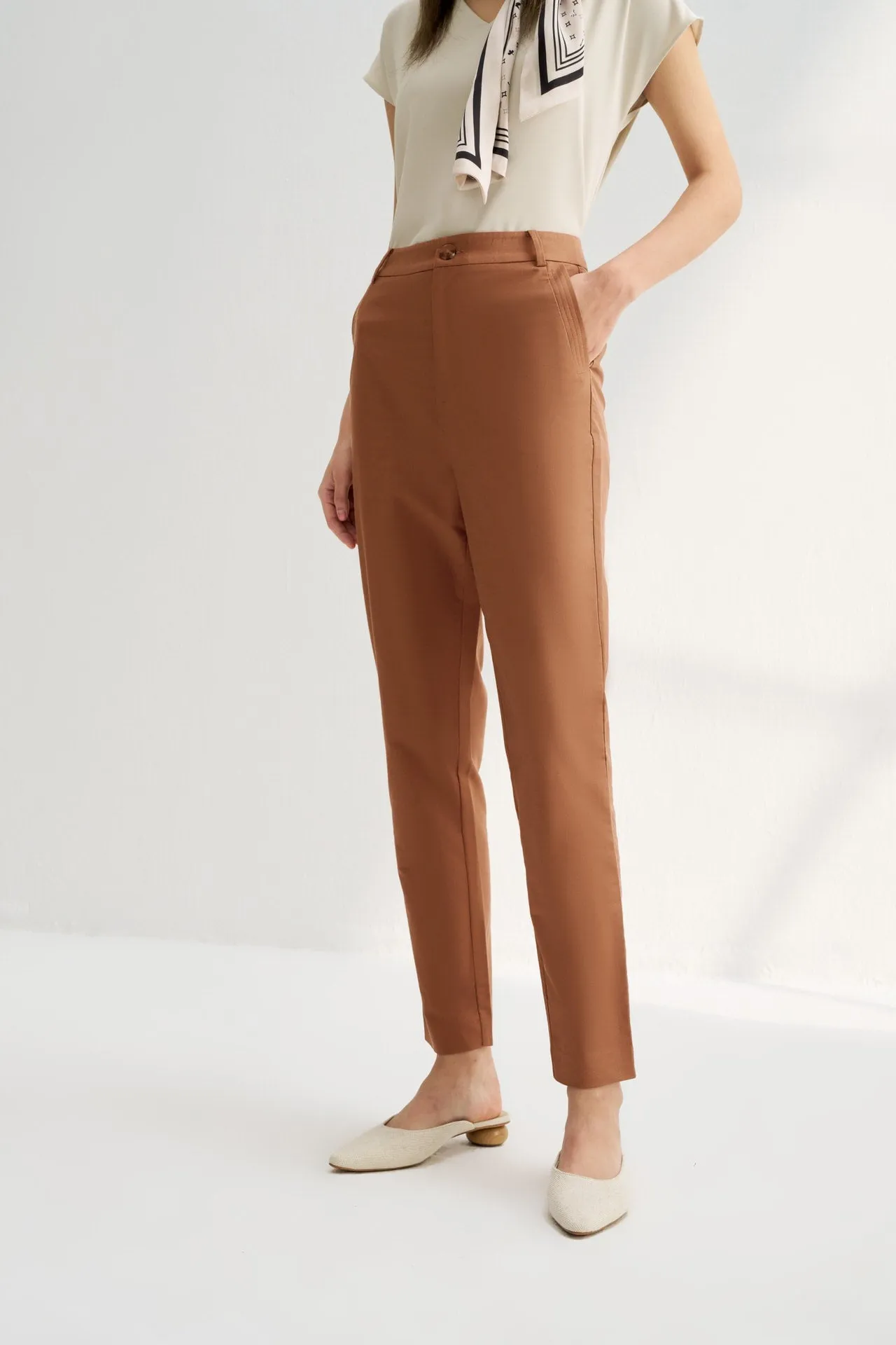 Twill Cotton High Waist Cigarette Pants