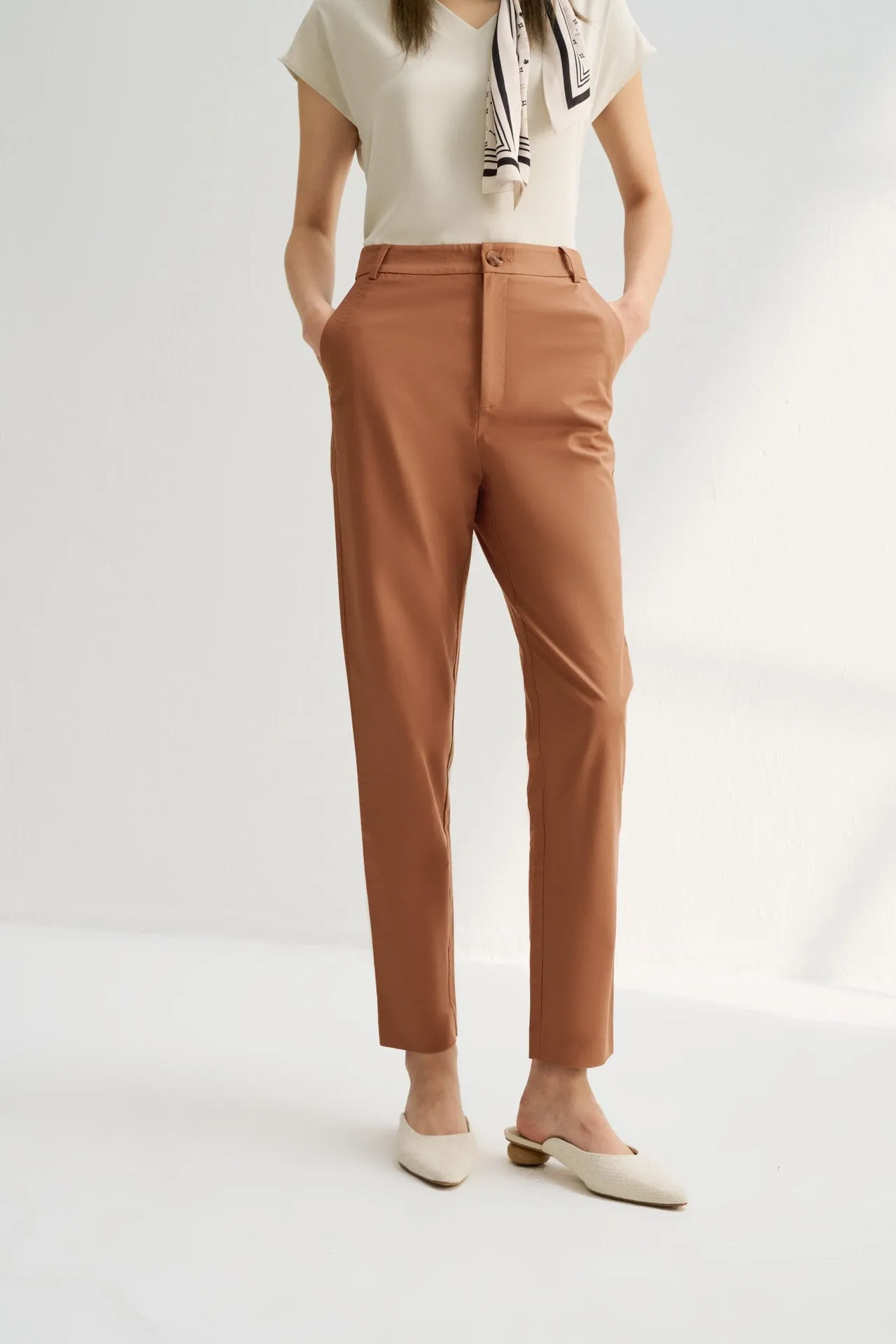 Twill Cotton High Waist Cigarette Pants