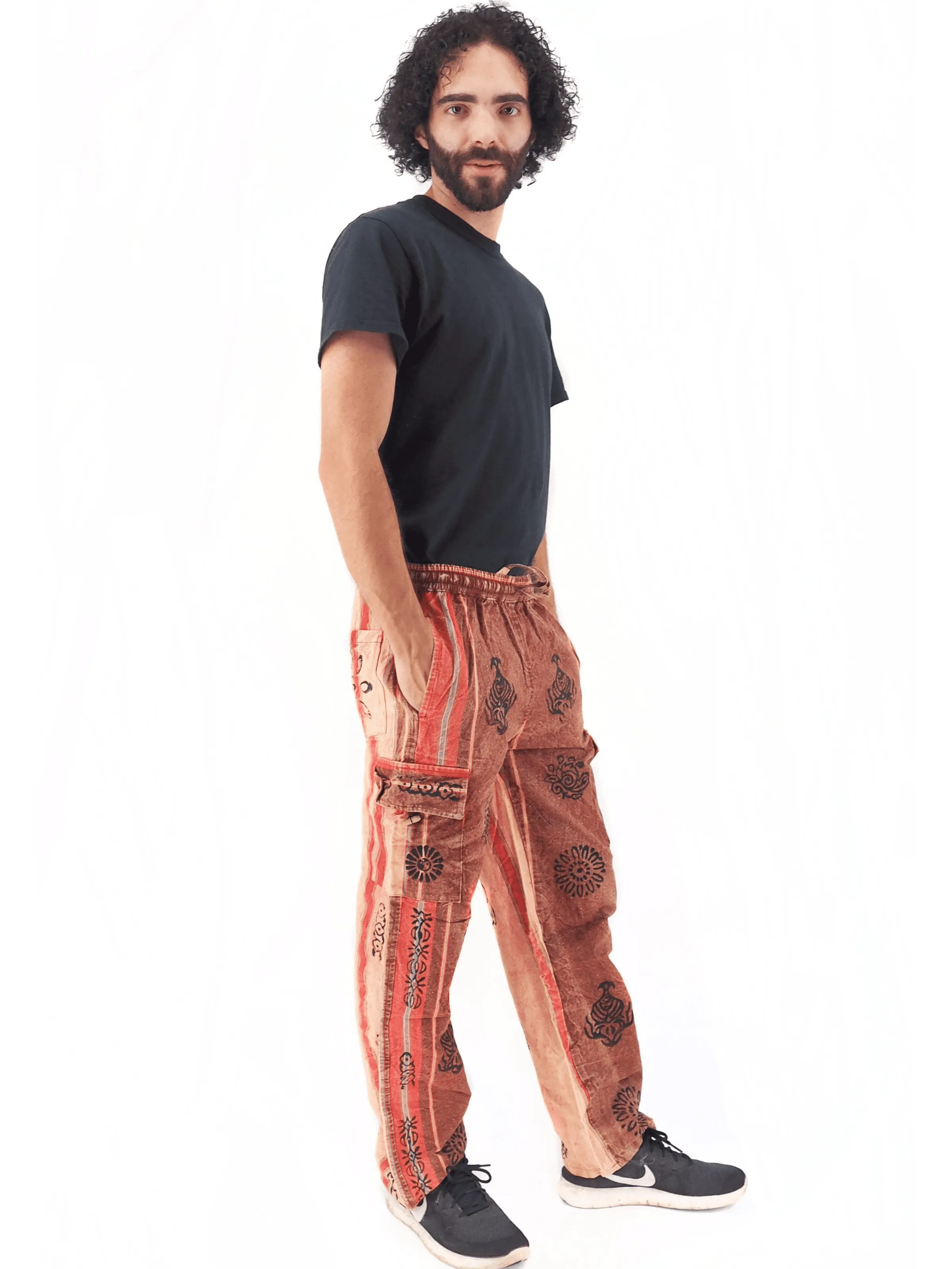 Unisex Handmade Casual Boho Medium Brown Cotton Patch Work Pants Size S-M-L-XL