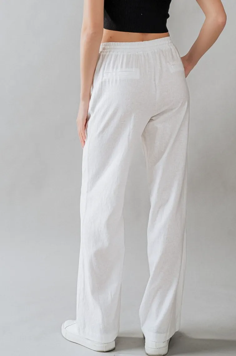 White Linen Drawstring Pant