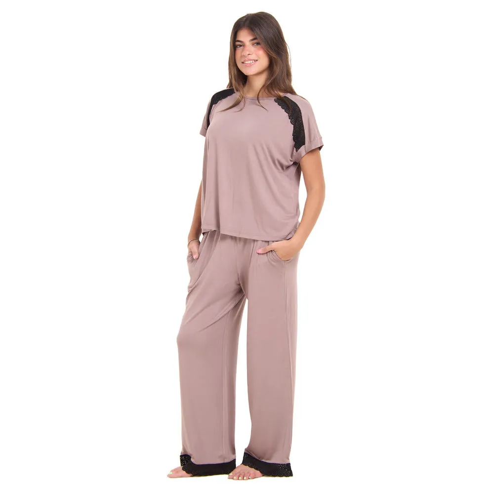 Women summer pajama set Cafe Lace shirt   Pants